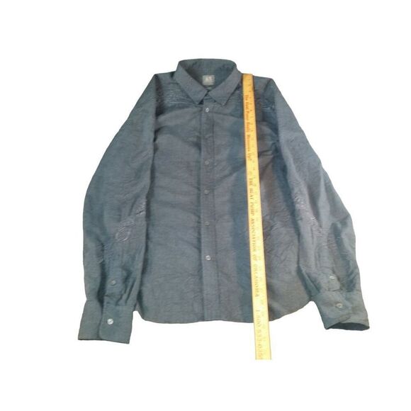 Armani Exchange Button Up Shirt Men Sz L Blue Embroidered Monochromatic Designer - Picture 2 of 6